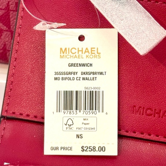 Michael Kors Greenwich Medium Signature Logo Wallet Dark Raspberry Multi (NWT) - Picture 7 of 7